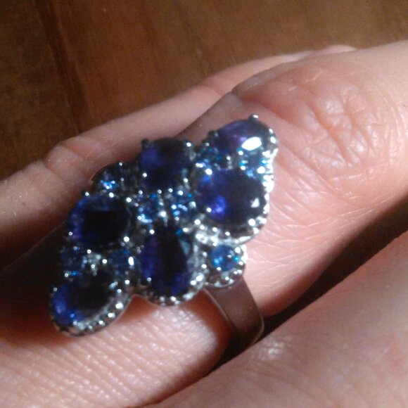 African Amethyst and Simulated Purple Diamond Stainless Steel Ring (Size 6) - Picture 7 of 13